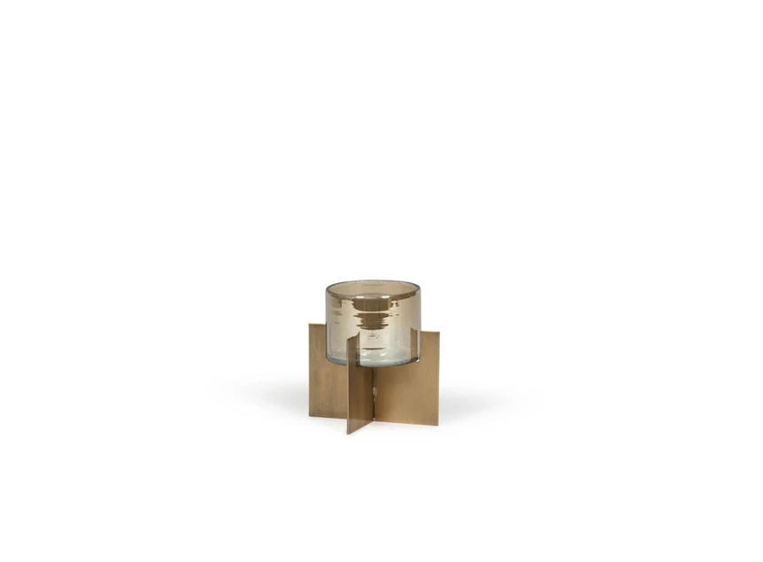 TH1284 - Hurricane on metal base - metal + glass - brass + gold luster - 13 x 13 x 13cm