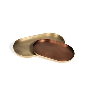 TH1352 Set of 2 trays_ big in brass antq-small brass antq outside and copper inside - 30 x 19