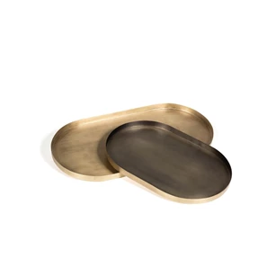 TH1351 - Set of 2 trays - metal - big_brass antq-small_brass antq outside and blacked inside