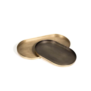 TH1351 - Set of 2 trays - metal - big_brass antq-small_brass antq outside and blacked inside