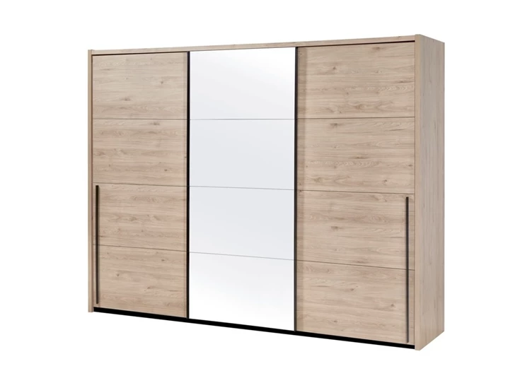 viola schuifdeurkast 3 deuren vol spiegel 250cm kledingkast castella imitatiehout gesloten