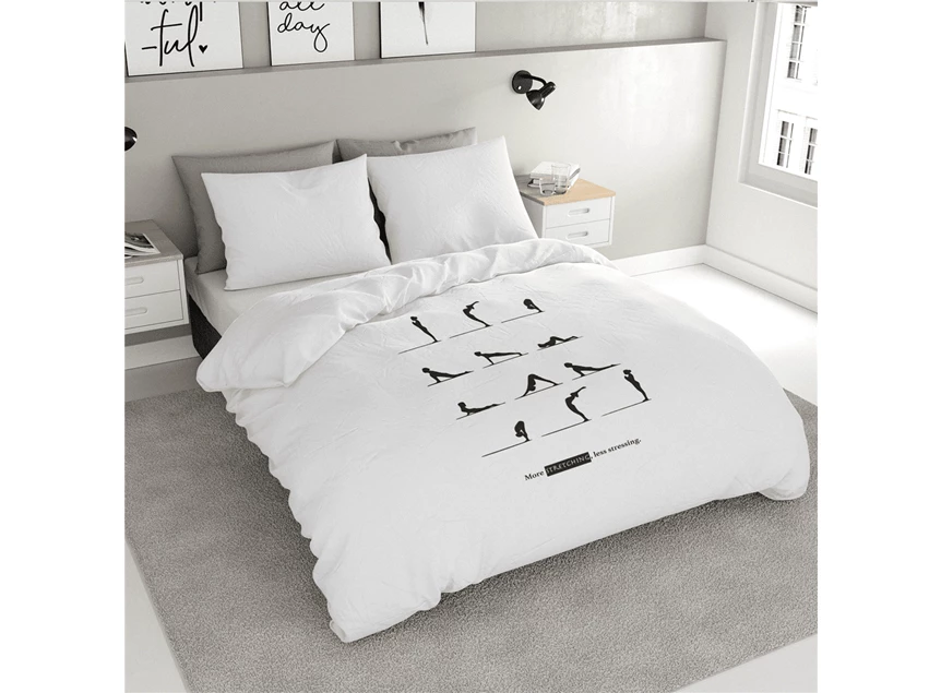 801362 tweepersoons lits-jumeaux y-not yoga wit zwart poses katoen dekbedovertrek