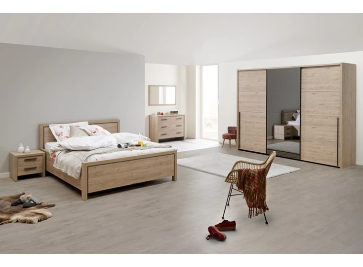 viola schuifdeurkast 3 deuren 280cm slaapkamer kledingkast castella imitatiehout sfeerbeeld