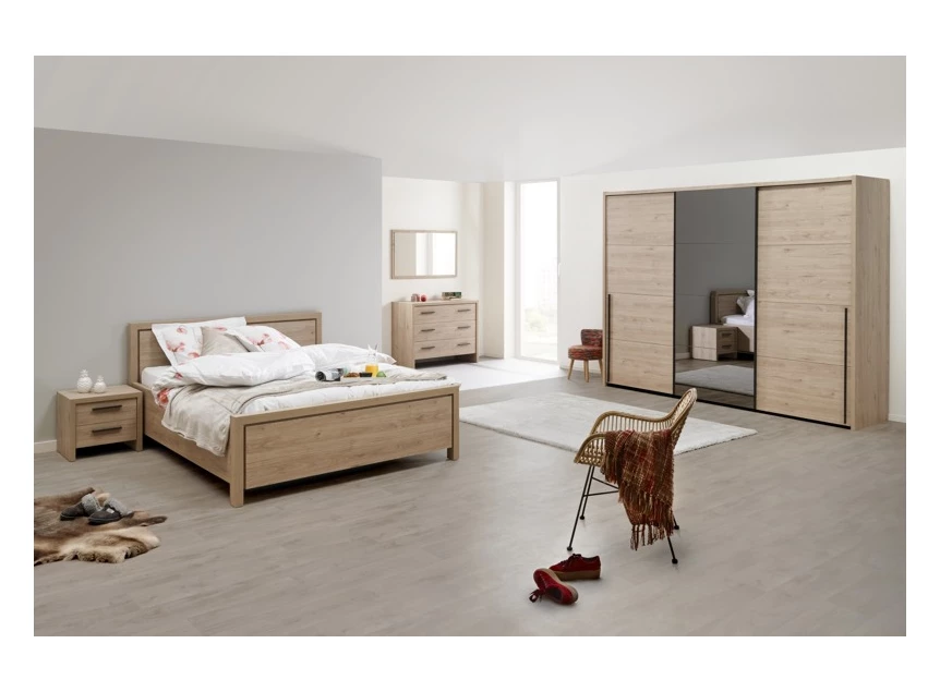 viola schuifdeurkast 3 deuren 280cm slaapkamer kledingkast castella imitatiehout sfeerbeeld