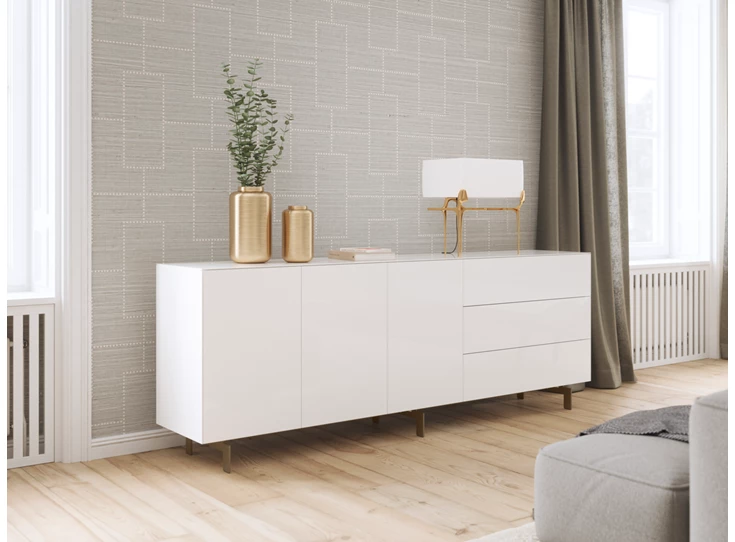 Sfeerfoto Staande dressoir Side blinkend glas white poot Blade Spectral