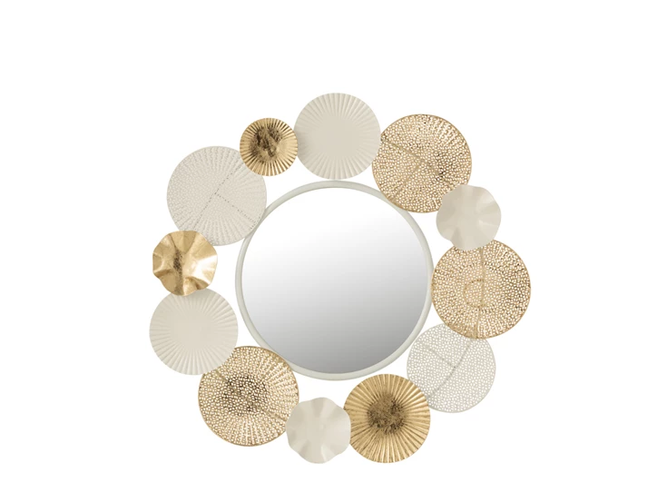 Ronde spiegel metalen cirkels- wit/goud - vooraanzicht