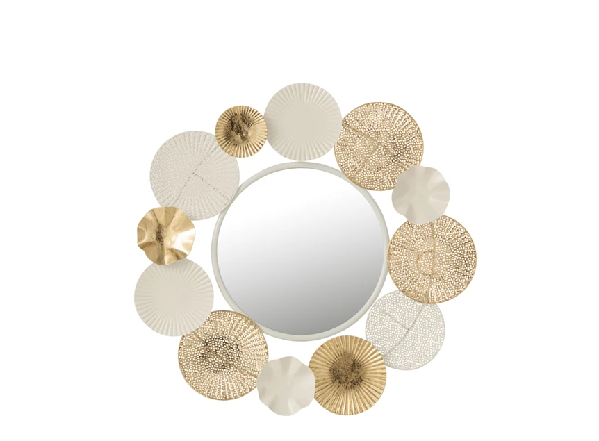 Ronde spiegel metalen cirkels- wit/goud - vooraanzicht