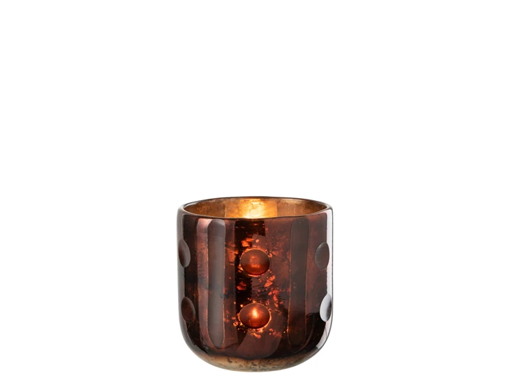 bruine Coconut cylinder theelichthouder glas met kaarsje