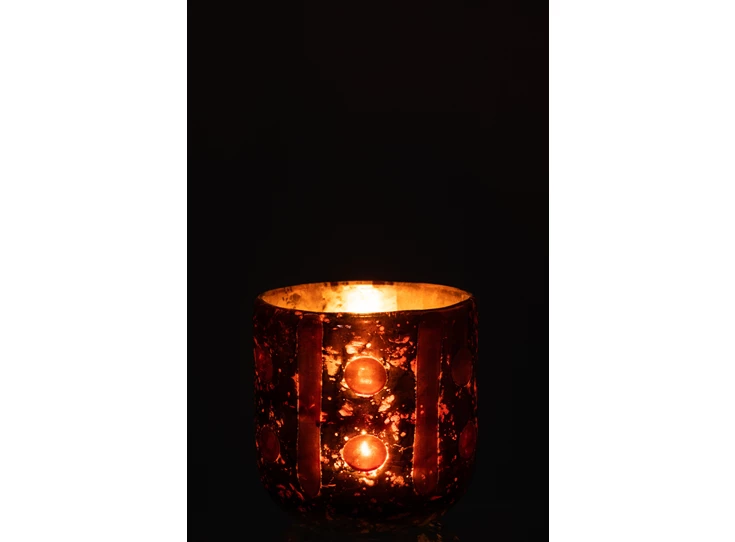 bruine Coconut cylinder theelichthouder glas met kaars in donker