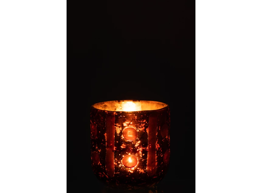 bruine Coconut cylinder theelichthouder glas met kaars in donker