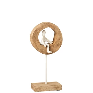 lage figuur denker in ring- mangohout/aluminium- naturel/wit- 10896