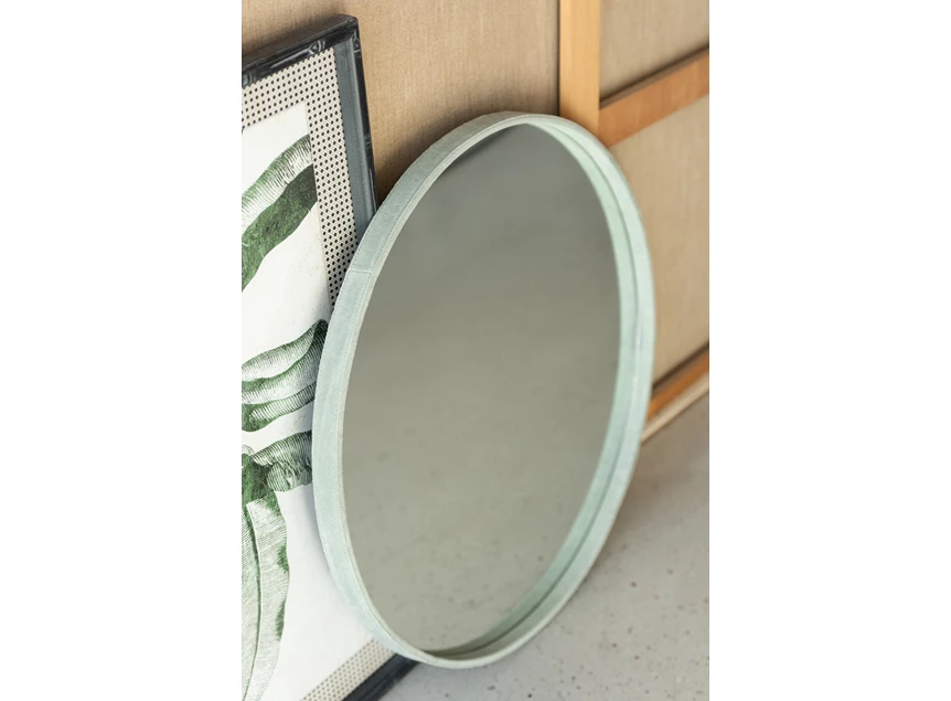 ronde groene spiegel- leder L- sfeerbeeld