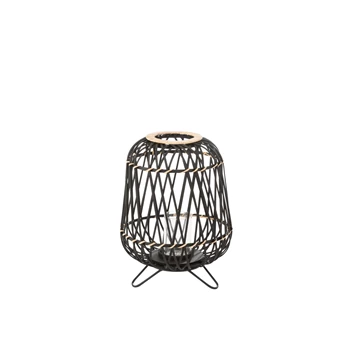 lantaarn op voet- bamboe- zwart/naturel S- vooraanzicht