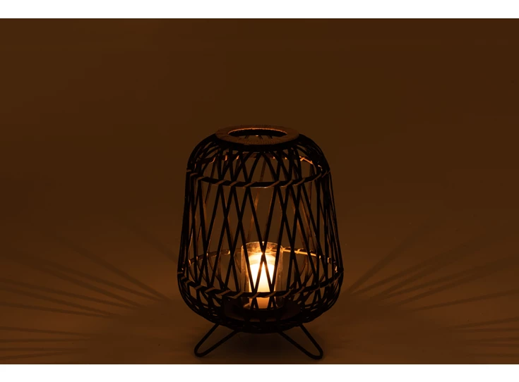 lantaarn op voet- bamboe- zwart/naturel S- in het donker