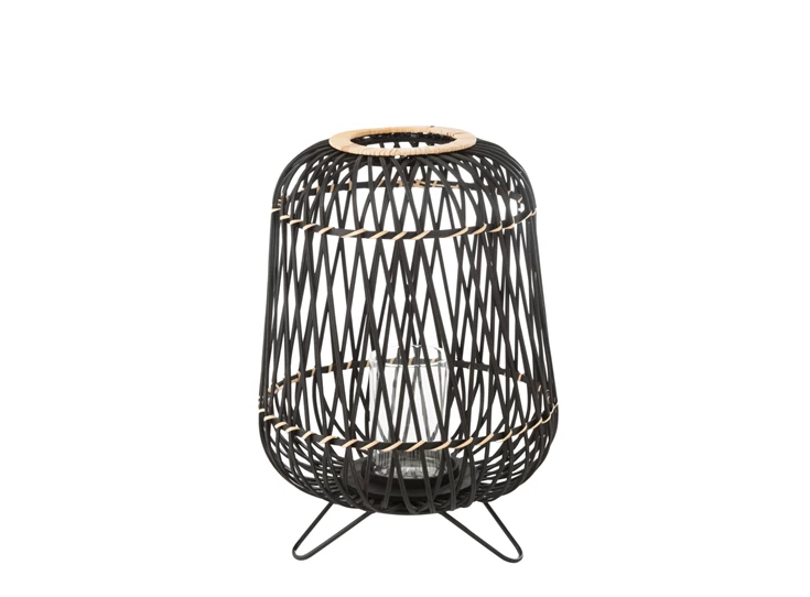 Lantaarn op voet- bamboe- zwart/naturel M- vooraanzicht