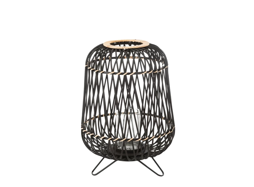 Lantaarn op voet- bamboe- zwart/naturel M- vooraanzicht