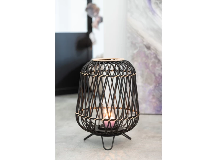 Lantaarn op voet- bamboe- zwart/naturel M- sfeerbeeld