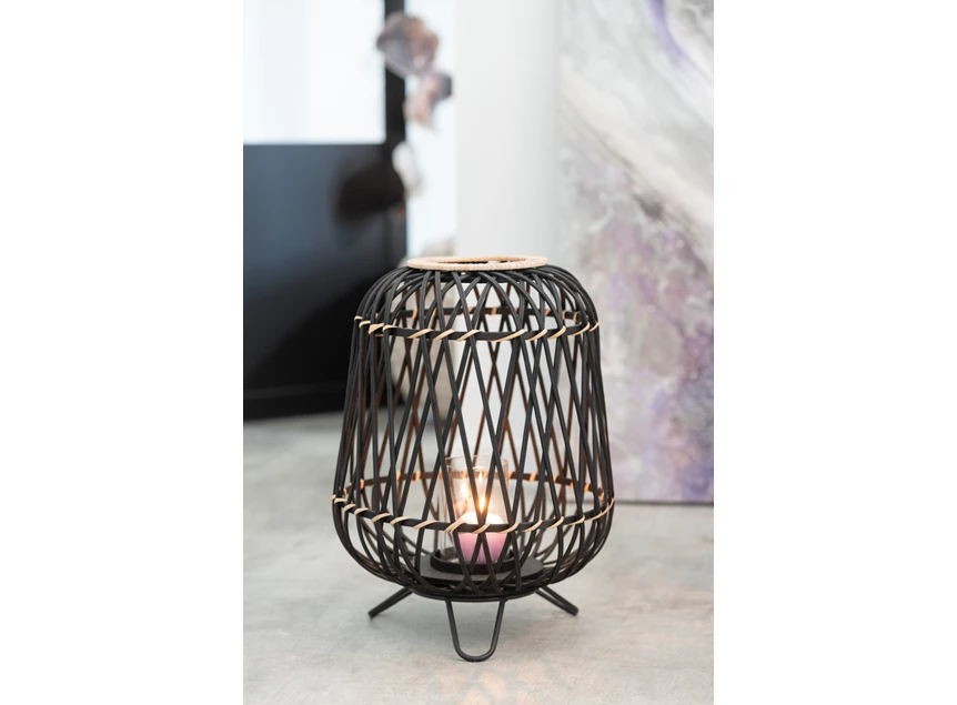 Lantaarn op voet- bamboe- zwart/naturel M- sfeerbeeld