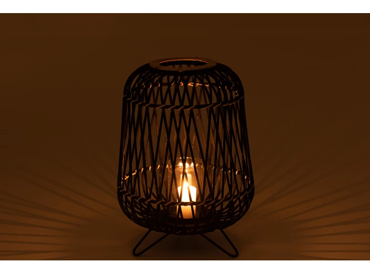 Lantaarn op voet- bamboe- zwart/naturel M- in donker