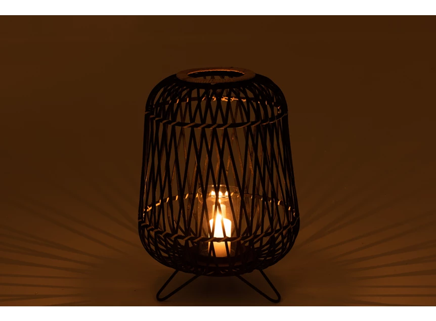 Lantaarn op voet- bamboe- zwart/naturel M- in donker