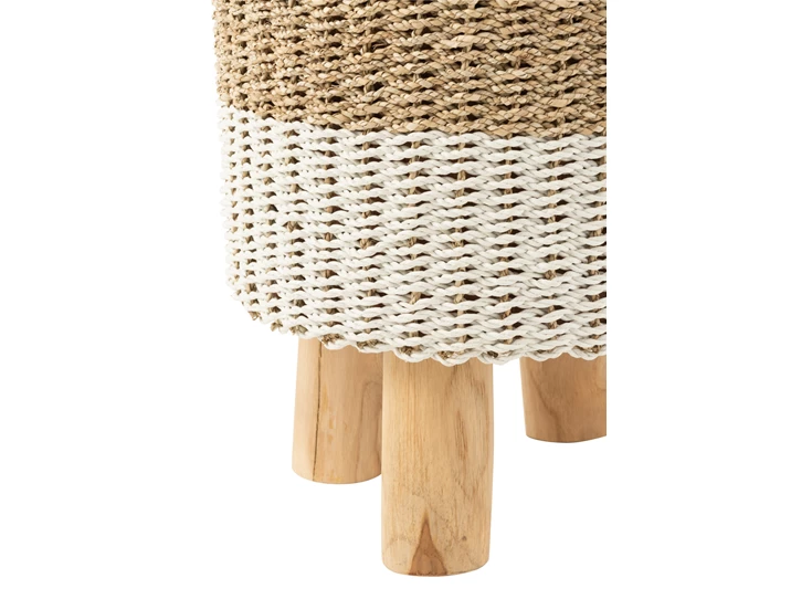 Rond krukje- zeegras- wit/naturel- detail onderkant