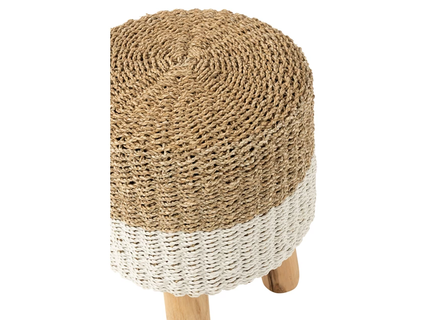 Rond krukje- zeegras- wit/naturel- detail bovenkant