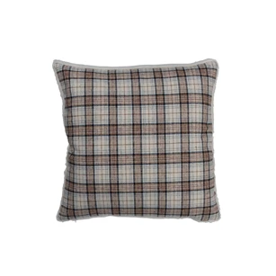 Vierkant geruiten kussen- polyester- bruin/wit- voorzijde