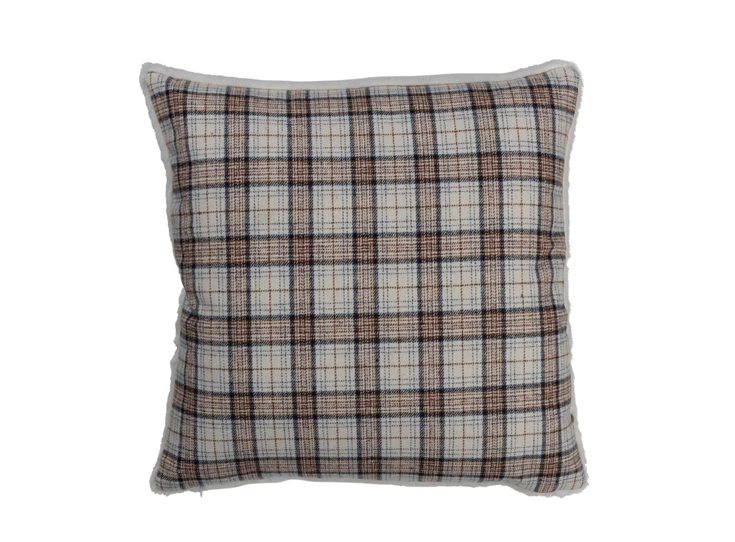 Vierkant geruiten kussen- polyester- bruin/wit- voorzijde