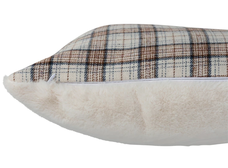 Vierkant geruiten kussen- polyester- bruin/wit- zijaanzicht