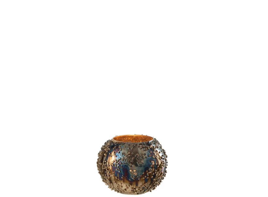 Glazen theelichthouder- lise- bruin/goud S- met kaarsje