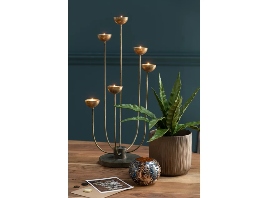 Glazen theelichthouder- lise- bruin/goud S- sfeerbeeld