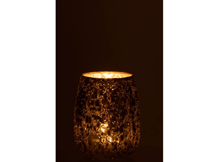 Glazen windlicht- Lise- bruin/goud M- in donker