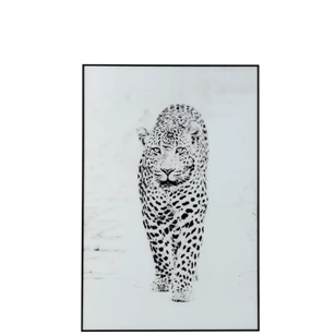Wanddeco panter- glas/aluminium- zwart/wit- voorzijde