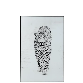Wanddeco panter- glas/aluminium- zwart/wit- voorzijde