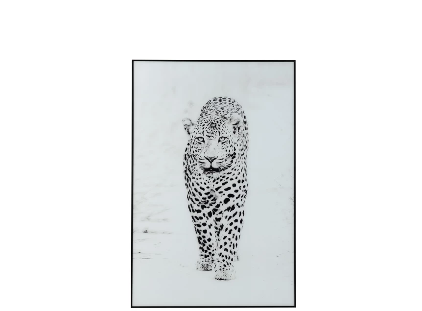 Wanddeco panter- glas/aluminium- zwart/wit- voorzijde