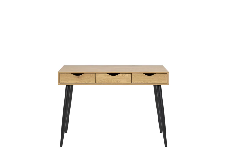 17689 neptun desk bureau 3 laden hout zwart metalen poten actona vooraanzicht