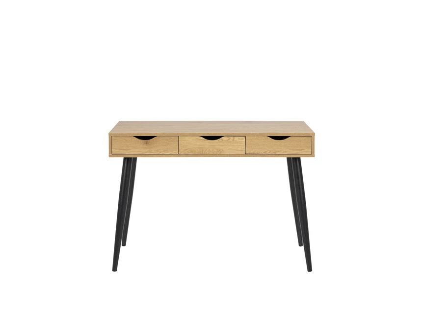 17689 neptun desk bureau 3 laden hout zwart metalen poten actona vooraanzicht