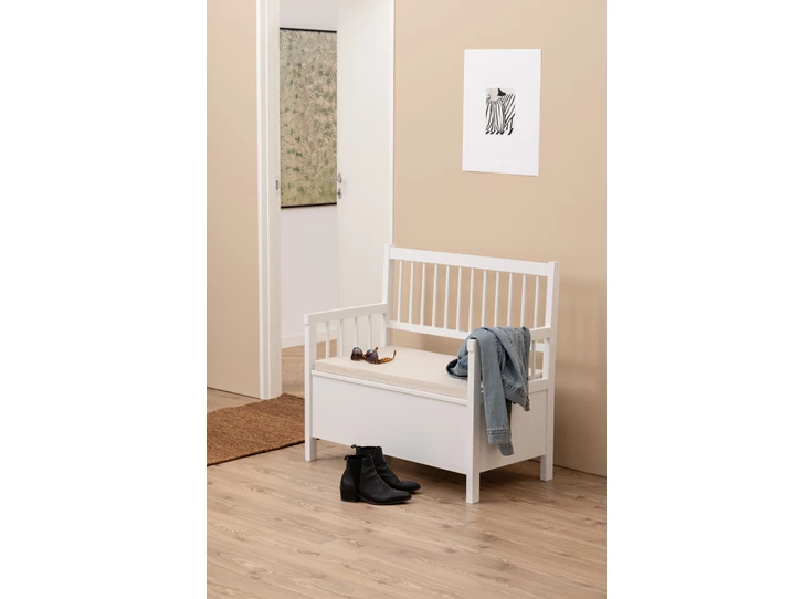 93605 aster bench mdf wit gelakt beige zitkussen opbergbak actona sfeerbeeld