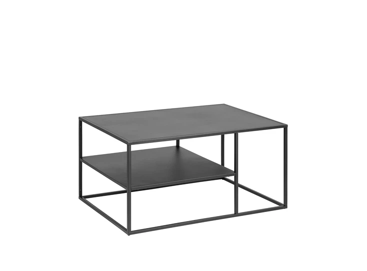 88332 newton salontafel rechthoek legplank 90x60cm actona zwart metaal schuin vooraanzicht