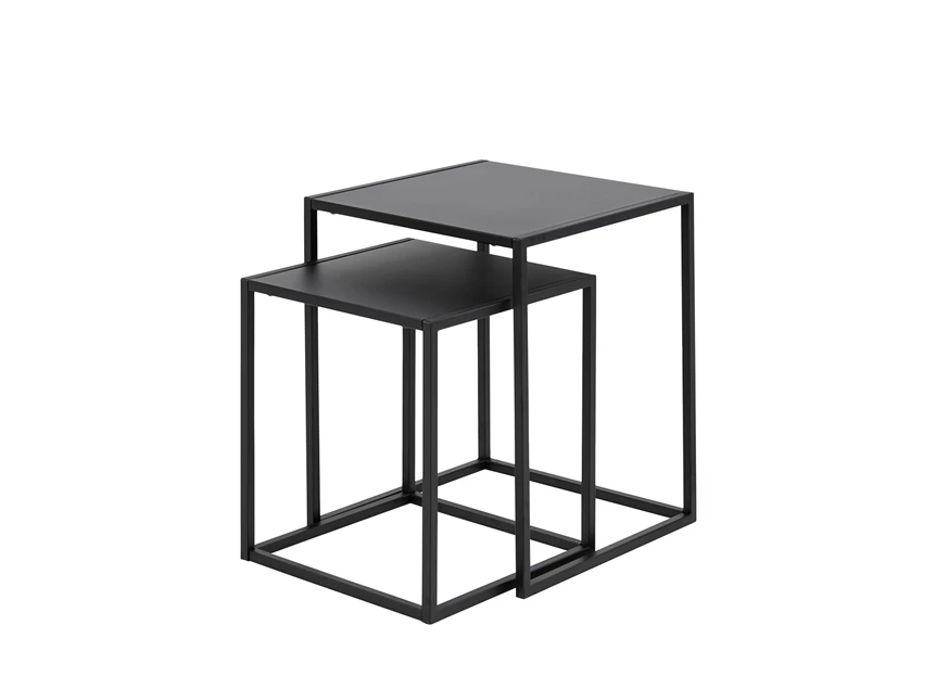 86459 newton set 2 bijzettafels zwart metaal actona nest table schuin zijaanzicht trapsgewijs