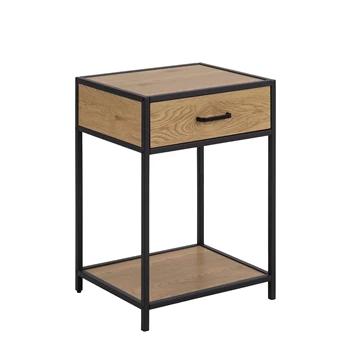 81317 seaford nachtkastje lade zwart metaal naturel hout actona schuin vooraanzicht