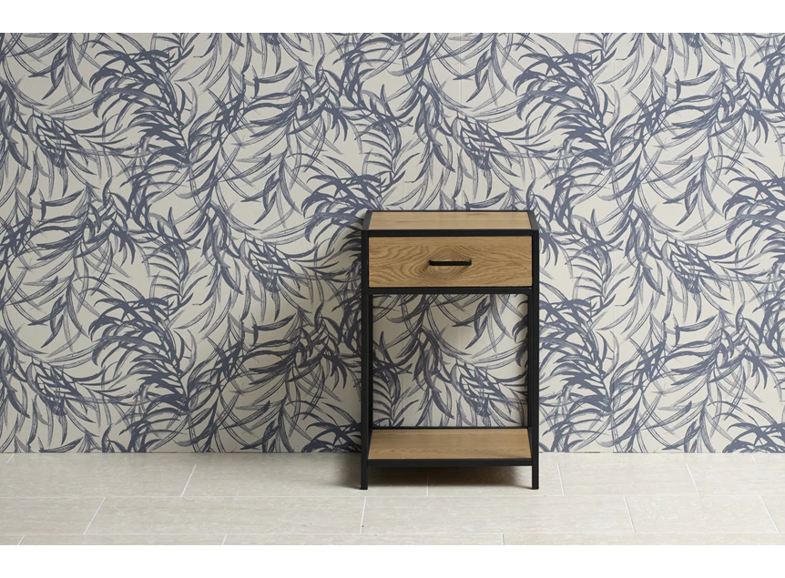 81317 seaford nachtkastje lade zwart metaal naturel hout actona sfeerbeeld