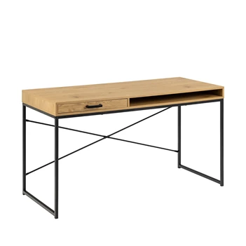 95139 seaford bureau zwart metaal naturel hout lade open vak actona schuin vooraanzicht gesloten