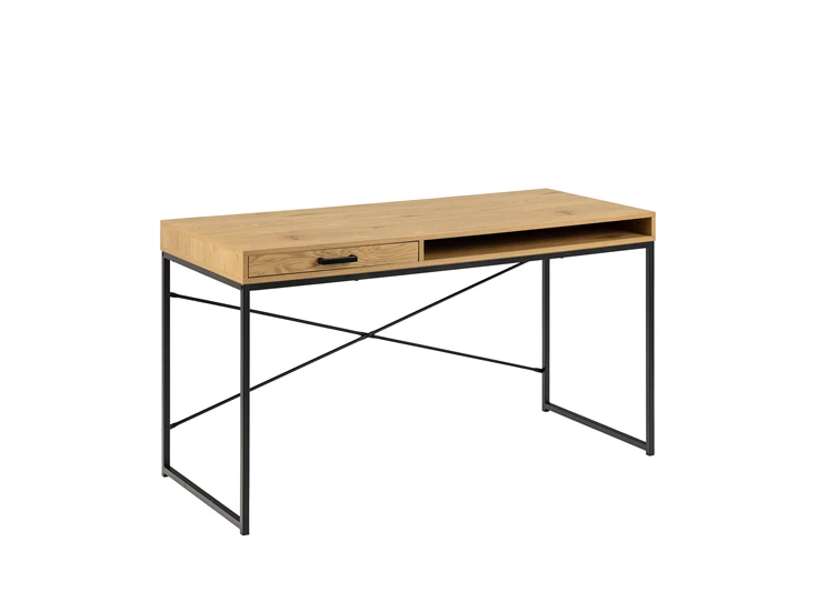 95139 seaford bureau zwart metaal naturel hout lade open vak actona schuin vooraanzicht gesloten