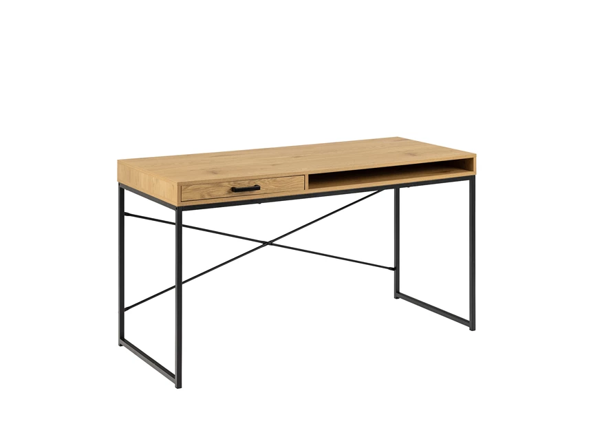 95139 seaford bureau zwart metaal naturel hout lade open vak actona schuin vooraanzicht gesloten