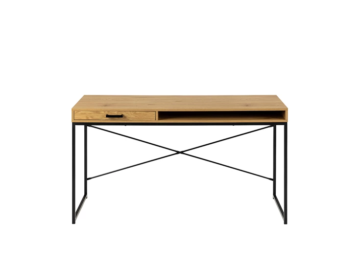 95139 seaford bureau zwart metaal naturel hout lade open vak actona recht vooraanzicht gesloten