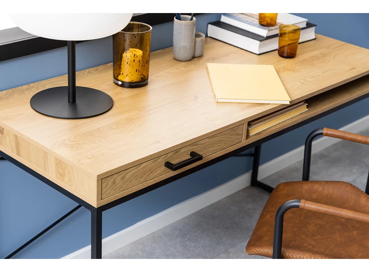 95139 seaford bureau zwart metaal naturel hout lade open vak actona detail sfeerbeeld