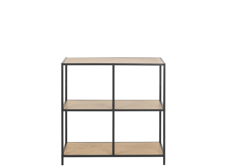 80964 seaford rek vierkant zwart metaal wilde eik 3 planken laag recht vooraanzicht