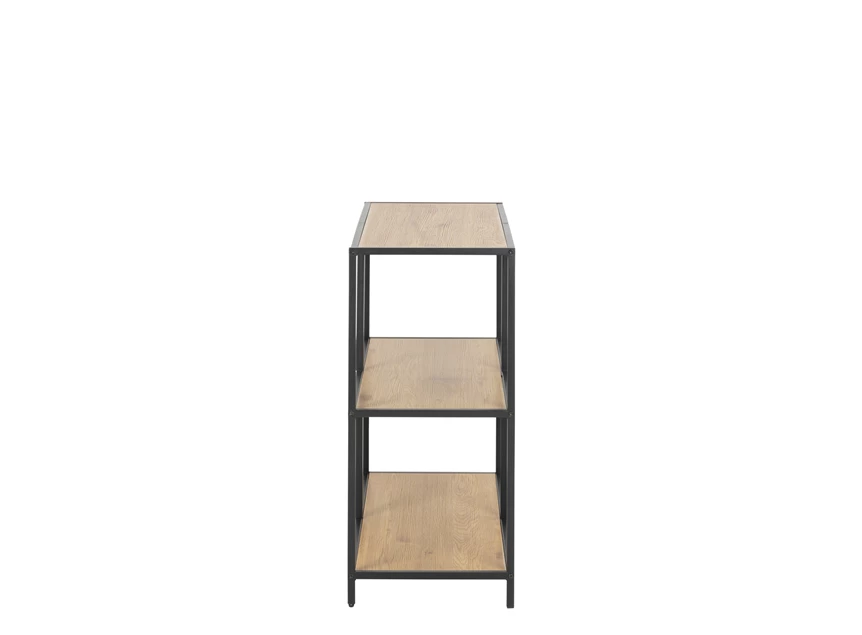 80964 seaford rek vierkant zwart metaal wilde eik 3 planken laag zijaanzicht