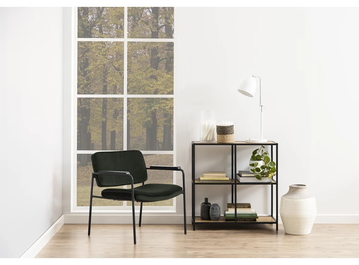 80964 seaford rek vierkant zwart metaal wilde eik 3 planken laag sfeerbeeld